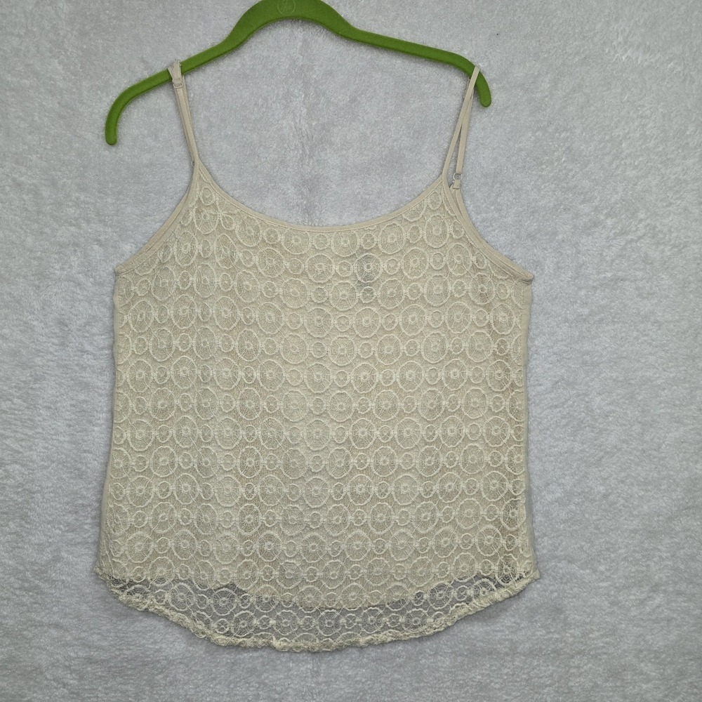 FCNY Women's Cream Color Sleeveless Lace Camisole Tank Top Sz L Spaghetti Straps